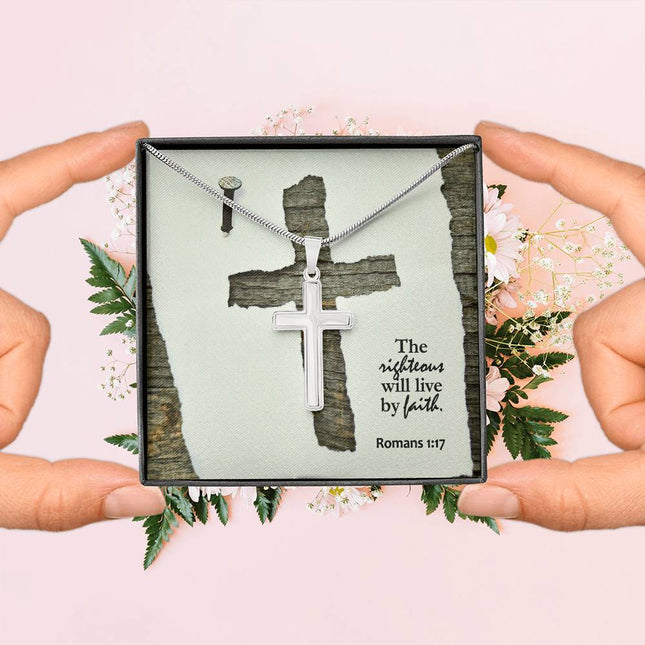 Romans 1:17 Cross Necklace | The Righteous Will Live by Faith Gift
