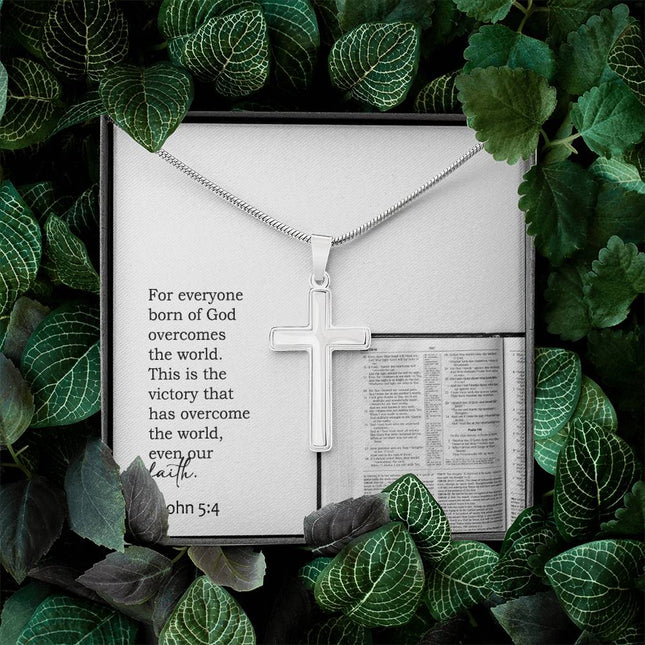 1 John 5:4 Cross Necklace | Faith Overcomes the World Gift