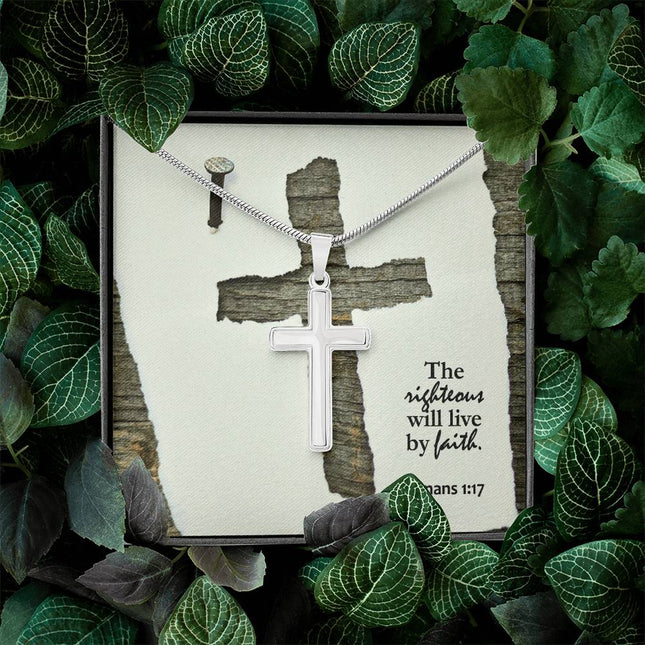 Romans 1:17 Cross Necklace | The Righteous Will Live by Faith Gift