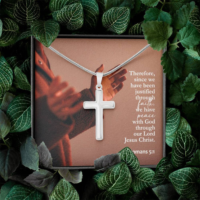 Romans 5:1 Cross Necklace | Peace With God Through Faith Gift