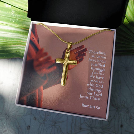 Romans 5:1 Cross Necklace | Peace With God Through Faith Gift