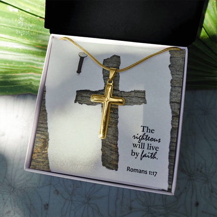 Romans 1:17 Cross Necklace | The Righteous Will Live by Faith Gift