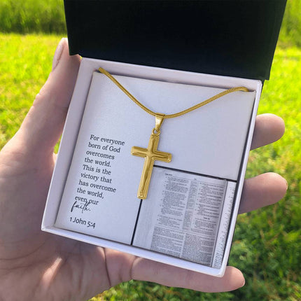 1 John 5:4 Cross Necklace | Faith Overcomes the World Gift
