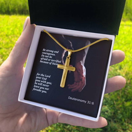 Deuteronomy 31:6 Cross Necklace | Be Strong & Courageous Gift