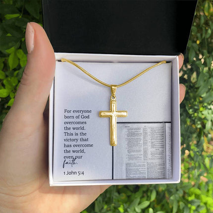 1 John 5:4 Cross Necklace | Faith Overcomes the World Gift