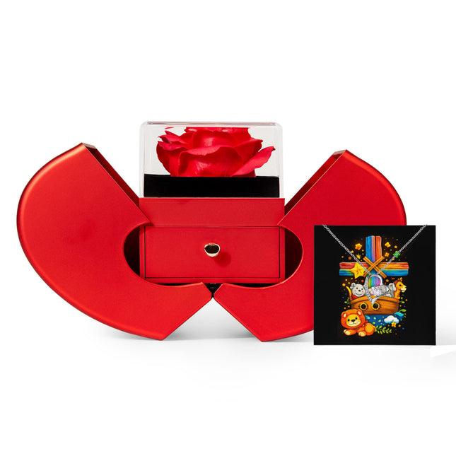 Rainbow Cross Noahs Ark | Christian Heart Box Gift Box - Forever Love Necklace | Gift for Kids