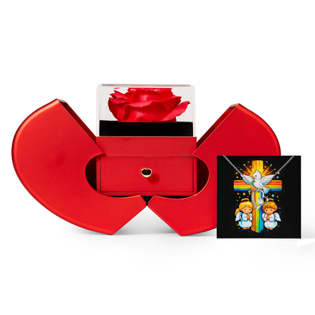 Rainbow Cross Angels And Dove | Christian Heart Box Gift Box - Forever Love Necklace | Gift for Kids