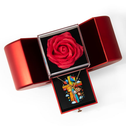 Rainbow Cross Jungle Animals | Christian Heart Box Gift Box - Forever Love Necklace | Gift for Kids