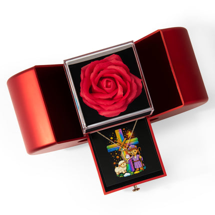 Rainbow Cross Little Shepherd | Christian Heart Box Gift Box - Forever Love Necklace | Gift for Kids