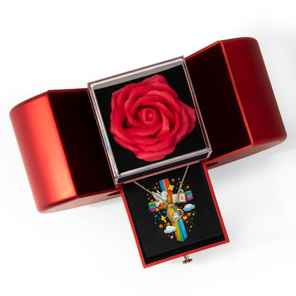 Rainbow Cross Open Bible | Christian Heart Box Gift Box - Forever Love Necklace | Gift for Kids
