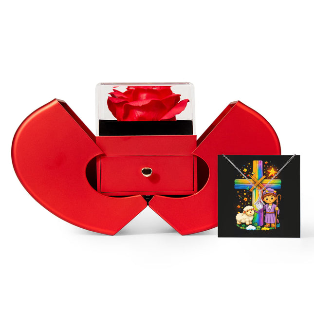 Rainbow Cross Little Shepherd | Christian Heart Box Gift Box - Alluring Beauty Necklace | Gift for Kids