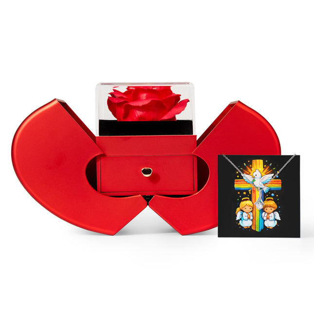 Rainbow Cross Angels And Dove | Christian Heart Box Gift Box - Alluring Beauty Necklace | Gift for Kids