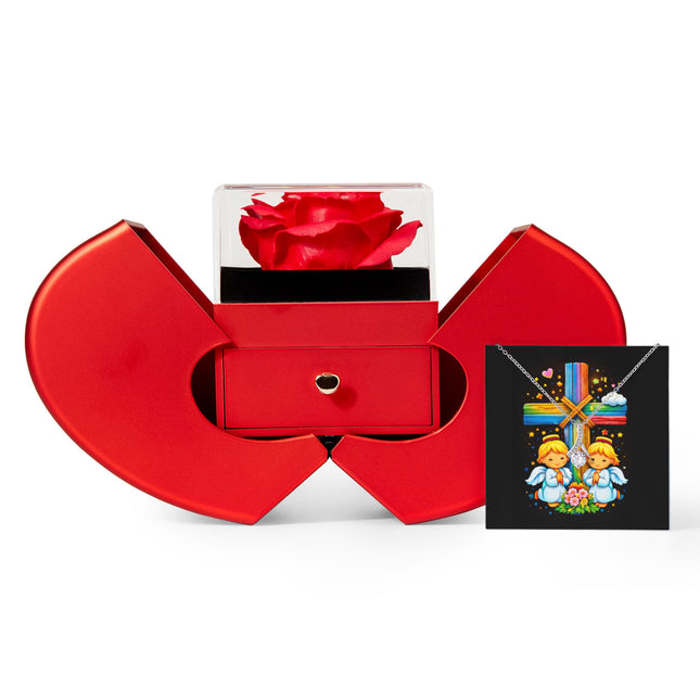 Rainbow Cross Angel Twins | Christian Heart Box Gift Box - Alluring Beauty Necklace | Gift for Kids