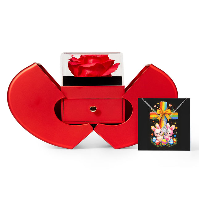 Rainbow Cross Bunnies | Christian Heart Box Gift Box - Alluring Beauty Necklace | Gift for Kids