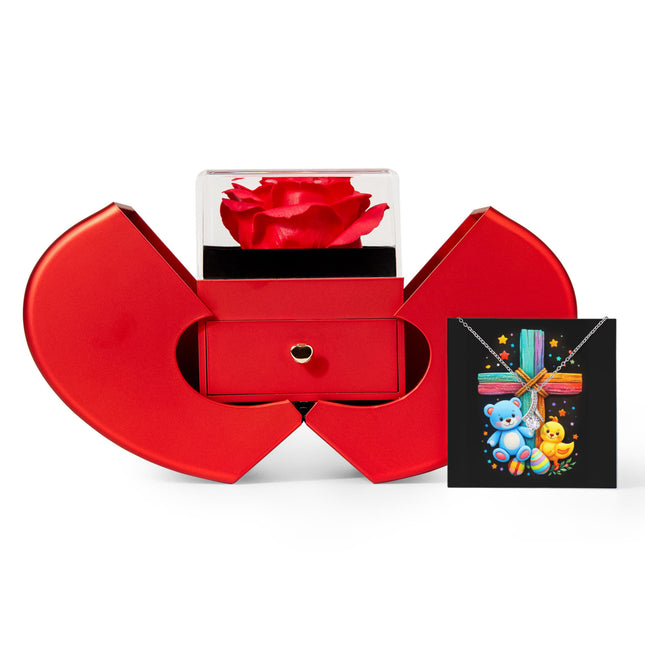 Rainbow Cross Teddy Bear | Christian Heart Box Gift Box - Alluring Beauty Necklace | Gift for Kids