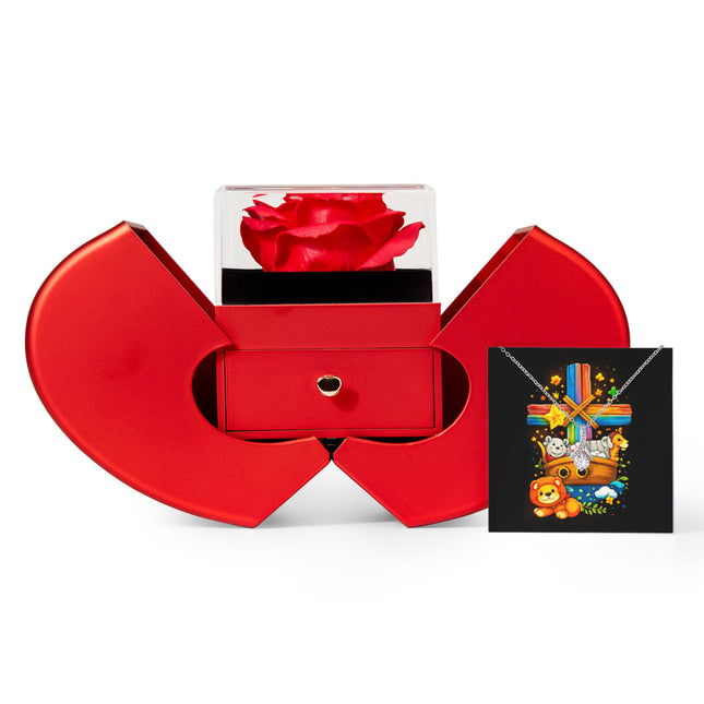 Rainbow Cross Noahs Ark | Christian Heart Box Gift Box - Alluring Beauty Necklace | Gift for Kids