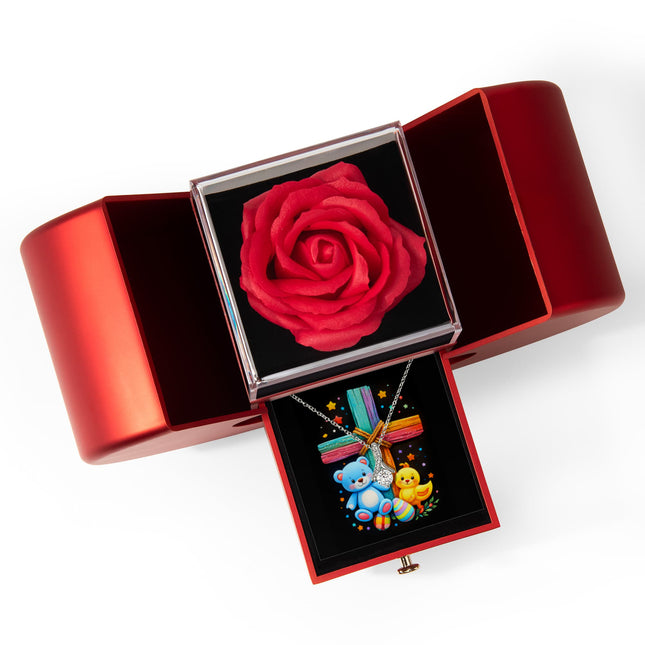 Rainbow Cross Teddy Bear | Christian Heart Box Gift Box - Alluring Beauty Necklace | Gift for Kids