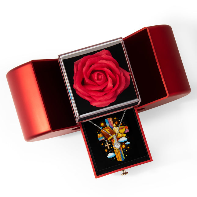 Rainbow Cross Bible And Cross | Christian Heart Box Gift Box - Alluring Beauty Necklace | Gift for Kids