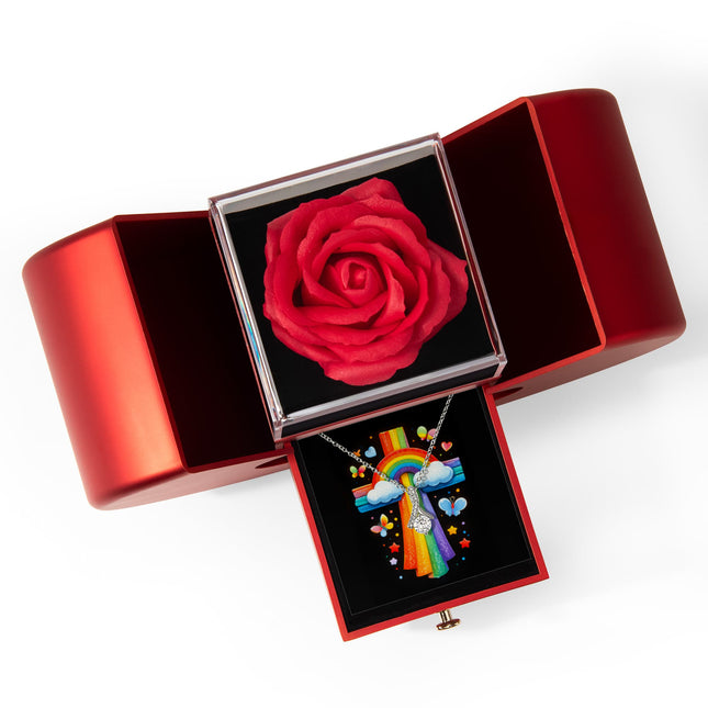 Rainbow Cross Butterfly | Christian Heart Box Gift Box - Alluring Beauty Necklace | Gift for Kids
