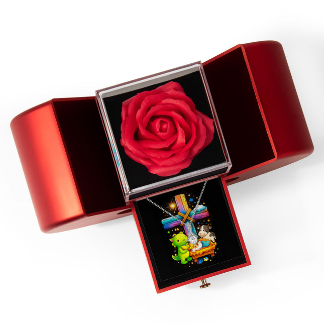 Rainbow Cross Frog And Cow | Christian Heart Box Gift Box - Alluring Beauty Necklace | Gift for Kids