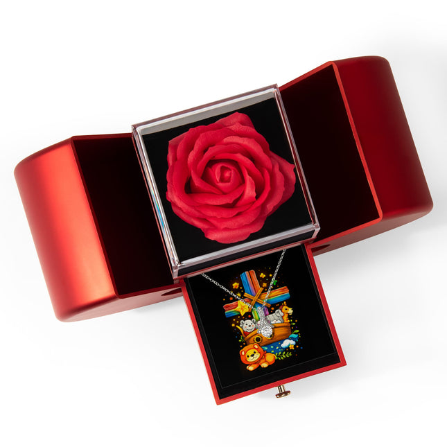 Rainbow Cross Noahs Ark | Christian Heart Box Gift Box - Alluring Beauty Necklace | Gift for Kids