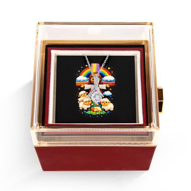 Jesus And Little Lambs | Christian Rose Gift Box - Alluring Beauty Necklace | Gift for Kids