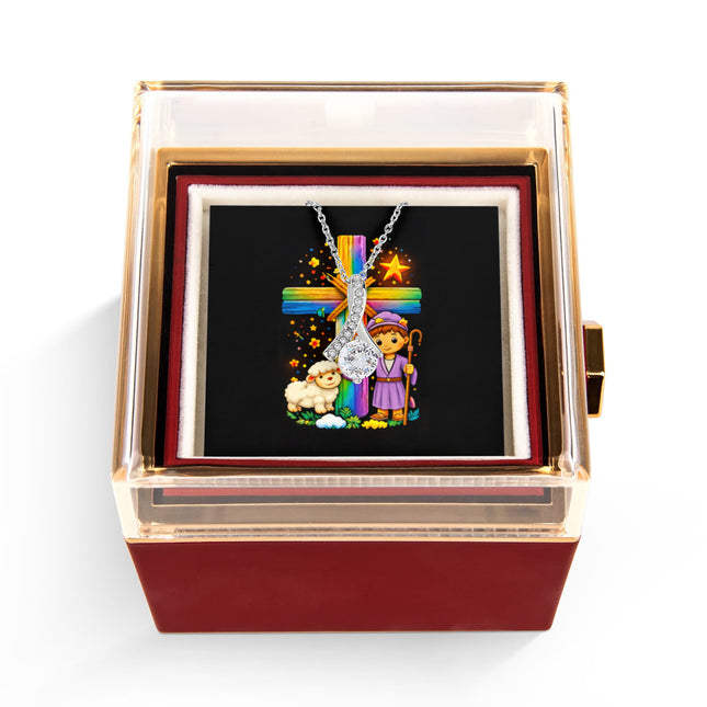 Rainbow Cross Little Shepherd | Christian Rose Gift Box - Alluring Beauty Necklace | Gift for Kids