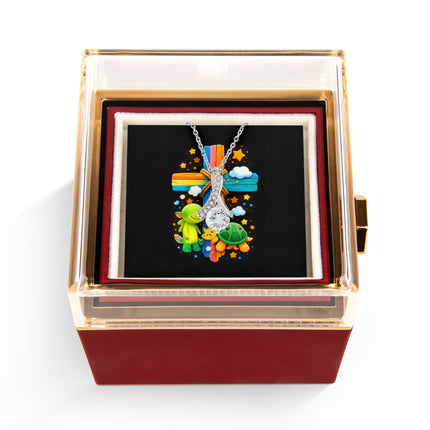 Rainbow Cross Turtle | Christian Rose Gift Box - Alluring Beauty Necklace | Gift for Kids