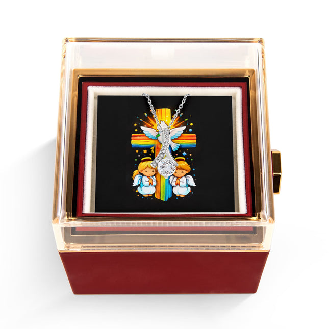 Rainbow Cross Angels And Dove | Christian Rose Gift Box - Alluring Beauty Necklace | Gift for Kids