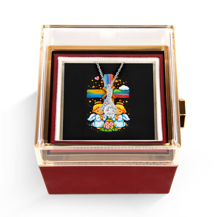 Rainbow Cross Angel Twins | Christian Rose Gift Box - Alluring Beauty Necklace | Gift for Kids