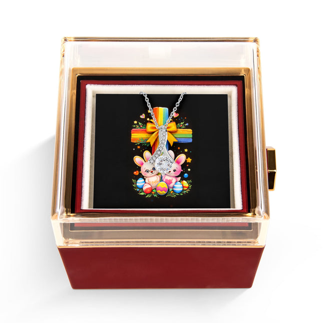 Rainbow Cross Bunnies | Christian Rose Gift Box - Alluring Beauty Necklace | Gift for Kids