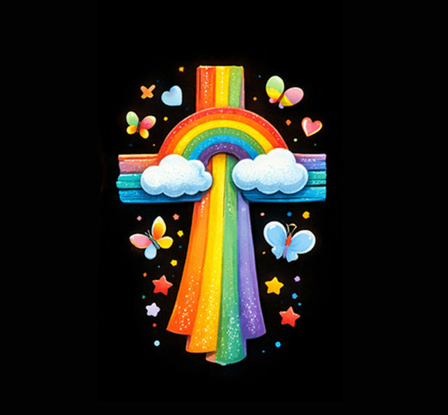 Rainbow Cross Butterfly | Christian Rose Gift Box - Alluring Beauty Necklace | Gift for Kids