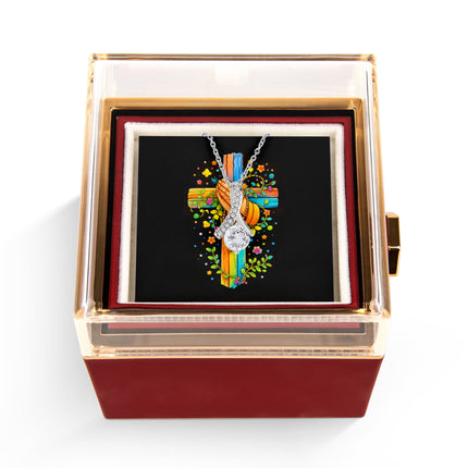 Rainbow Cross Praying Hands | Christian Rose Gift Box - Alluring Beauty Necklace | Gift for Kids