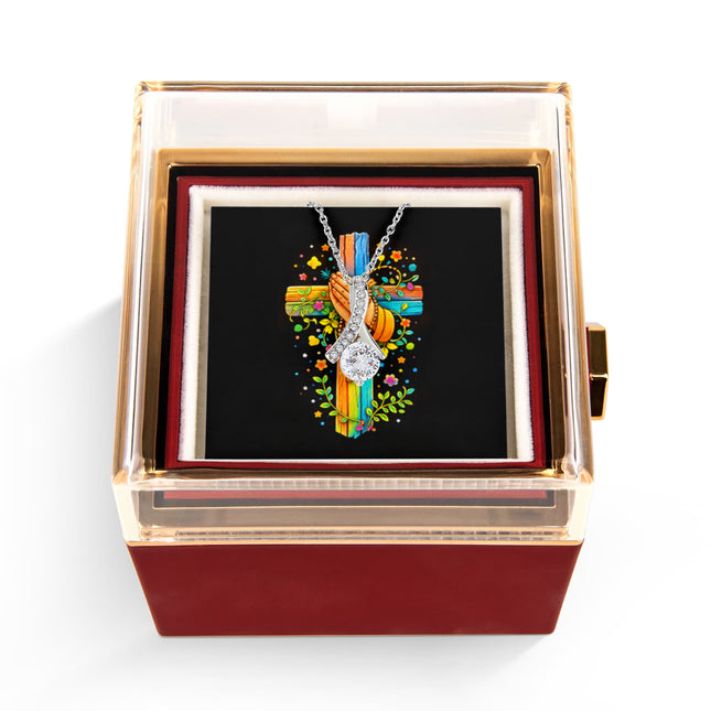 Rainbow Cross Praying Hands | Christian Rose Gift Box - Alluring Beauty Necklace | Gift for Kids