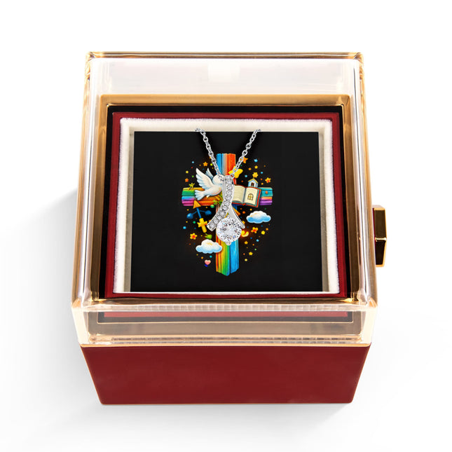 Rainbow Cross Open Bible | Christian Rose Gift Box - Alluring Beauty Necklace | Gift for Kids