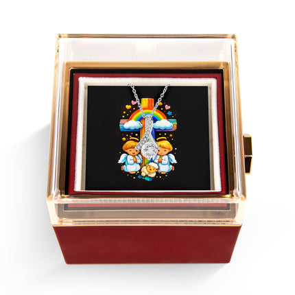 Rainbow Cross Cherub Angels | Christian Rose Gift Box - Alluring Beauty Necklace | Gift for Kids