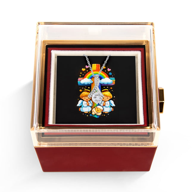 Rainbow Cross Cherub Angels | Christian Rose Gift Box - Alluring Beauty Necklace | Gift for Kids