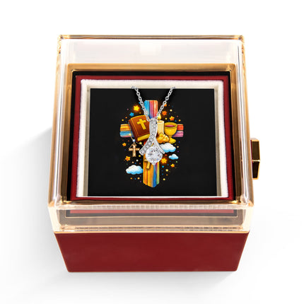 Rainbow Cross Bible And Cross | Christian Rose Gift Box - Alluring Beauty Necklace | Gift for Kids