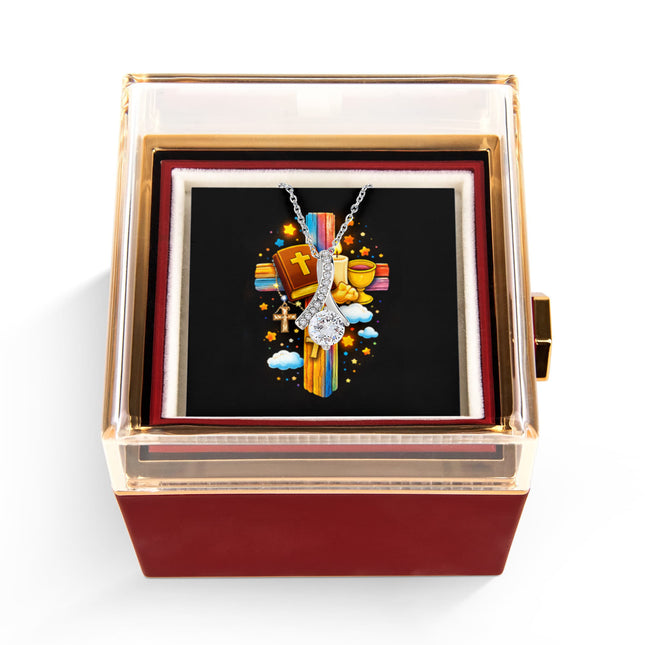 Rainbow Cross Bible And Cross | Christian Rose Gift Box - Alluring Beauty Necklace | Gift for Kids