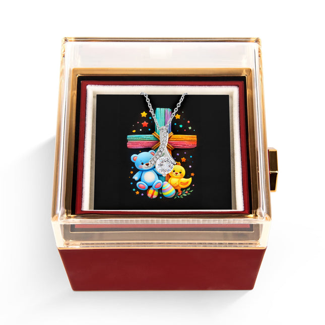 Rainbow Cross Teddy Bear | Christian Rose Gift Box - Alluring Beauty Necklace | Gift for Kids