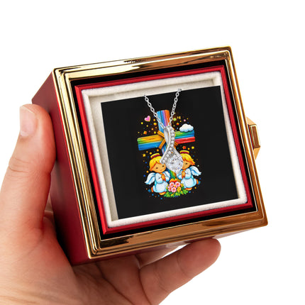 Rainbow Cross Angel Twins | Christian Rose Gift Box - Alluring Beauty Necklace | Gift for Kids