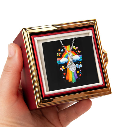 Rainbow Cross Butterfly | Christian Rose Gift Box - Alluring Beauty Necklace | Gift for Kids