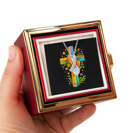 Rainbow Cross Praying Hands | Christian Rose Gift Box - Alluring Beauty Necklace | Gift for Kids