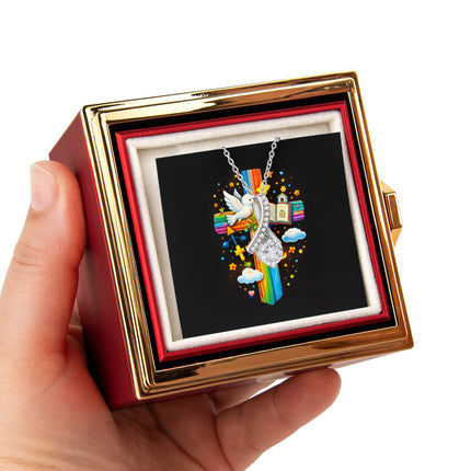 Rainbow Cross Open Bible | Christian Rose Gift Box - Alluring Beauty Necklace | Gift for Kids
