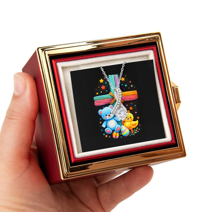 Rainbow Cross Teddy Bear | Christian Rose Gift Box - Alluring Beauty Necklace | Gift for Kids