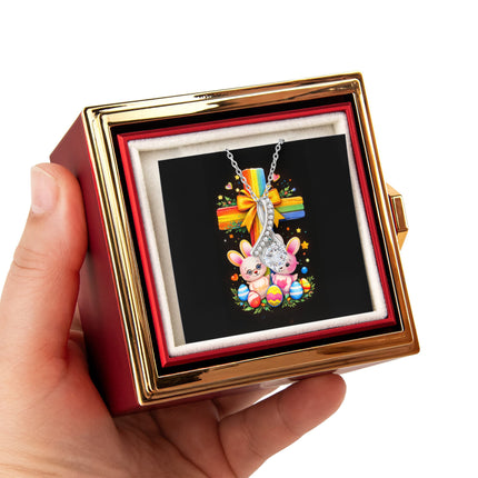 Rainbow Cross Bunnies | Christian Rose Gift Box - Alluring Beauty Necklace | Gift for Kids