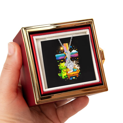 Rainbow Cross Frog And Cow | Christian Rose Gift Box - Alluring Beauty Necklace | Gift for Kids