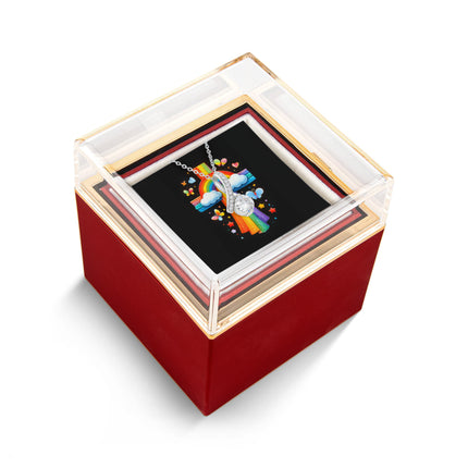 Rainbow Cross Butterfly | Christian Rose Gift Box - Alluring Beauty Necklace | Gift for Kids