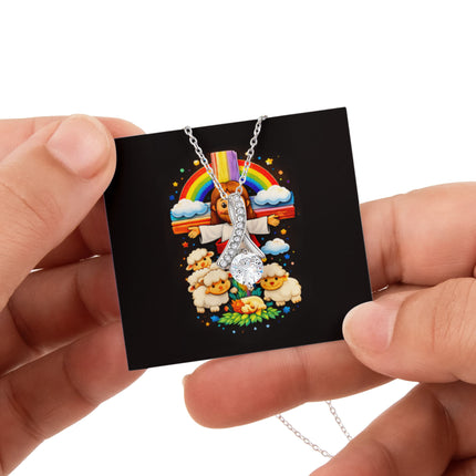 Jesus And Little Lambs | Christian Rose Gift Box - Alluring Beauty Necklace | Gift for Kids