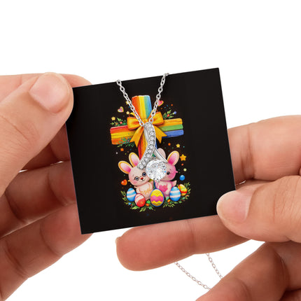Rainbow Cross Bunnies | Christian Rose Gift Box - Alluring Beauty Necklace | Gift for Kids